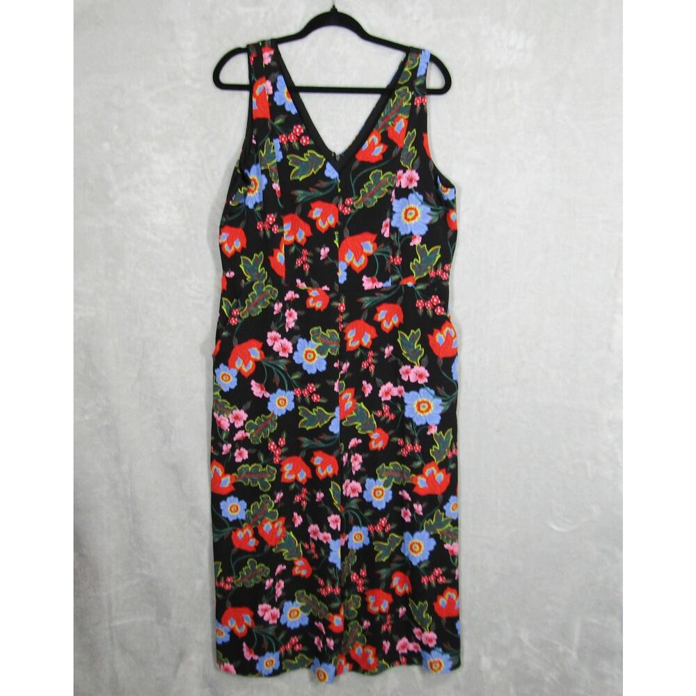 Ann Taylor Jumpsuit Womens 14 Black Floral Sleeveless Midi Pockets Summer Bright